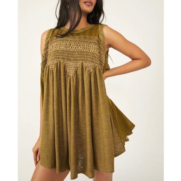 Free People Tops - Free People Oversized Sea Breeze Tunic Top Size S Green
